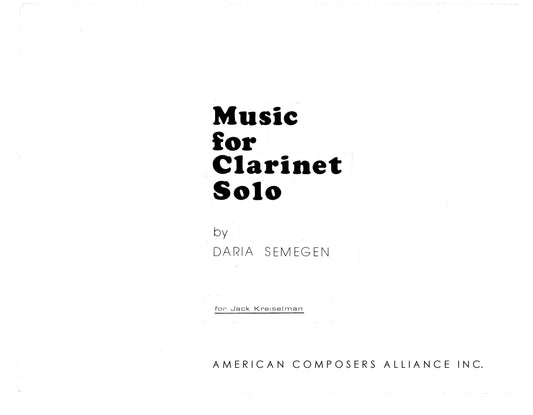 MUSIC FOR CLARINET SOLO