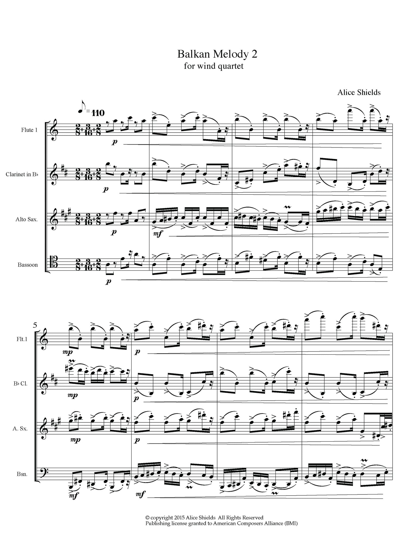 Balkan Melody 2 for wind quartet