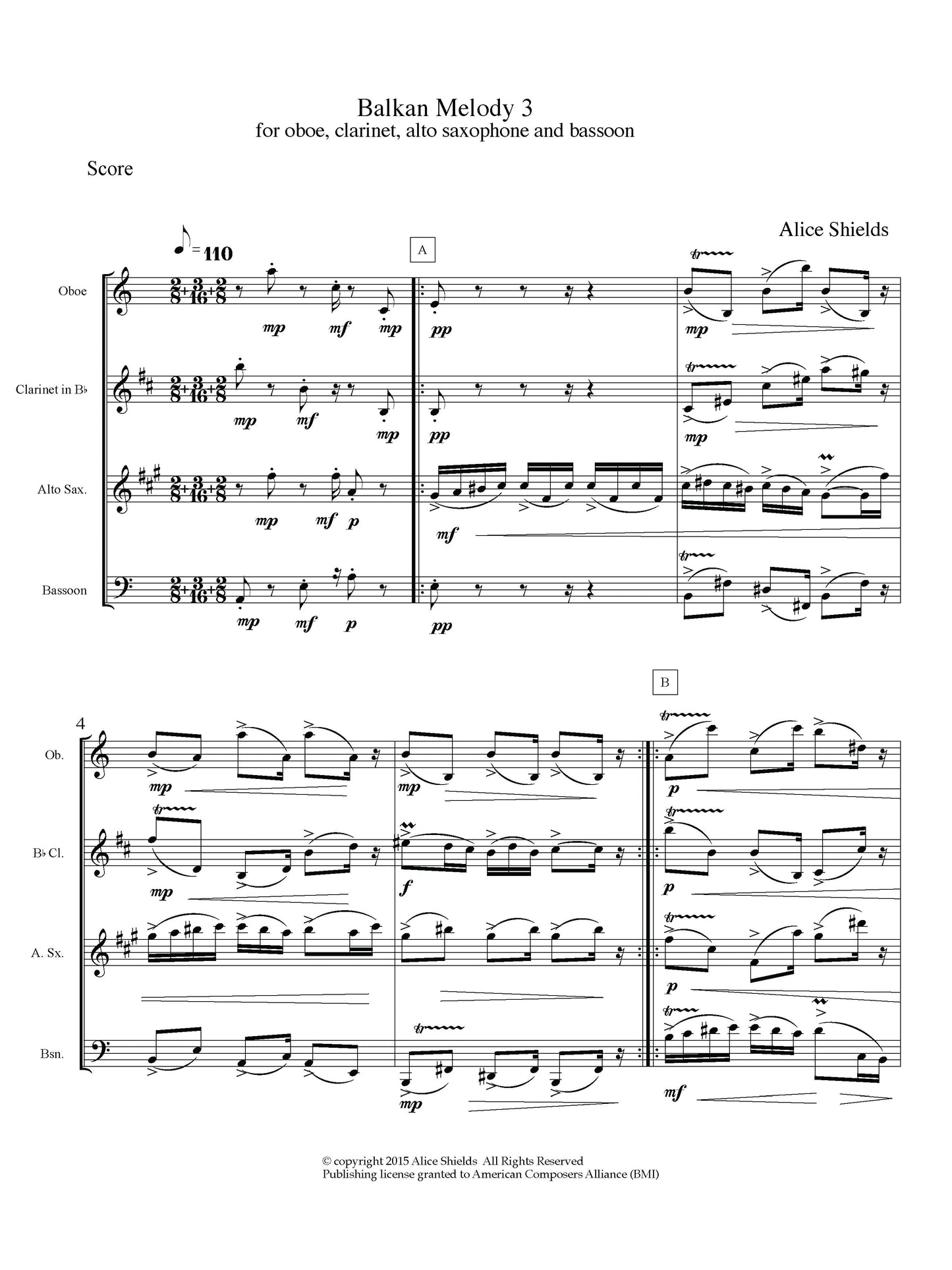 Balkan Melody 3 for wind quartet