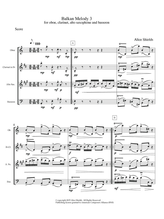 Balkan Melody 3 for wind quartet