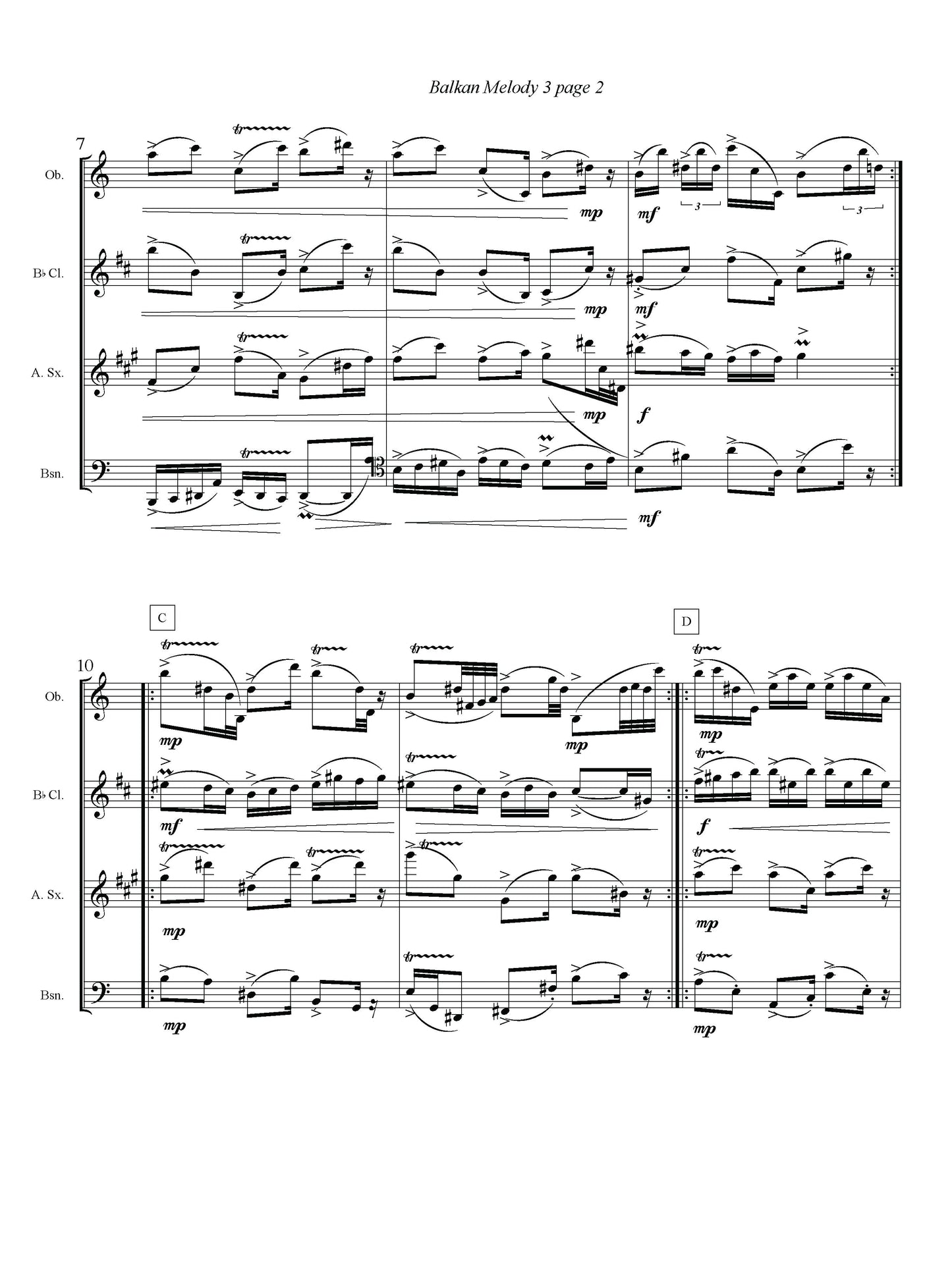 Balkan Melody 3 for wind quartet