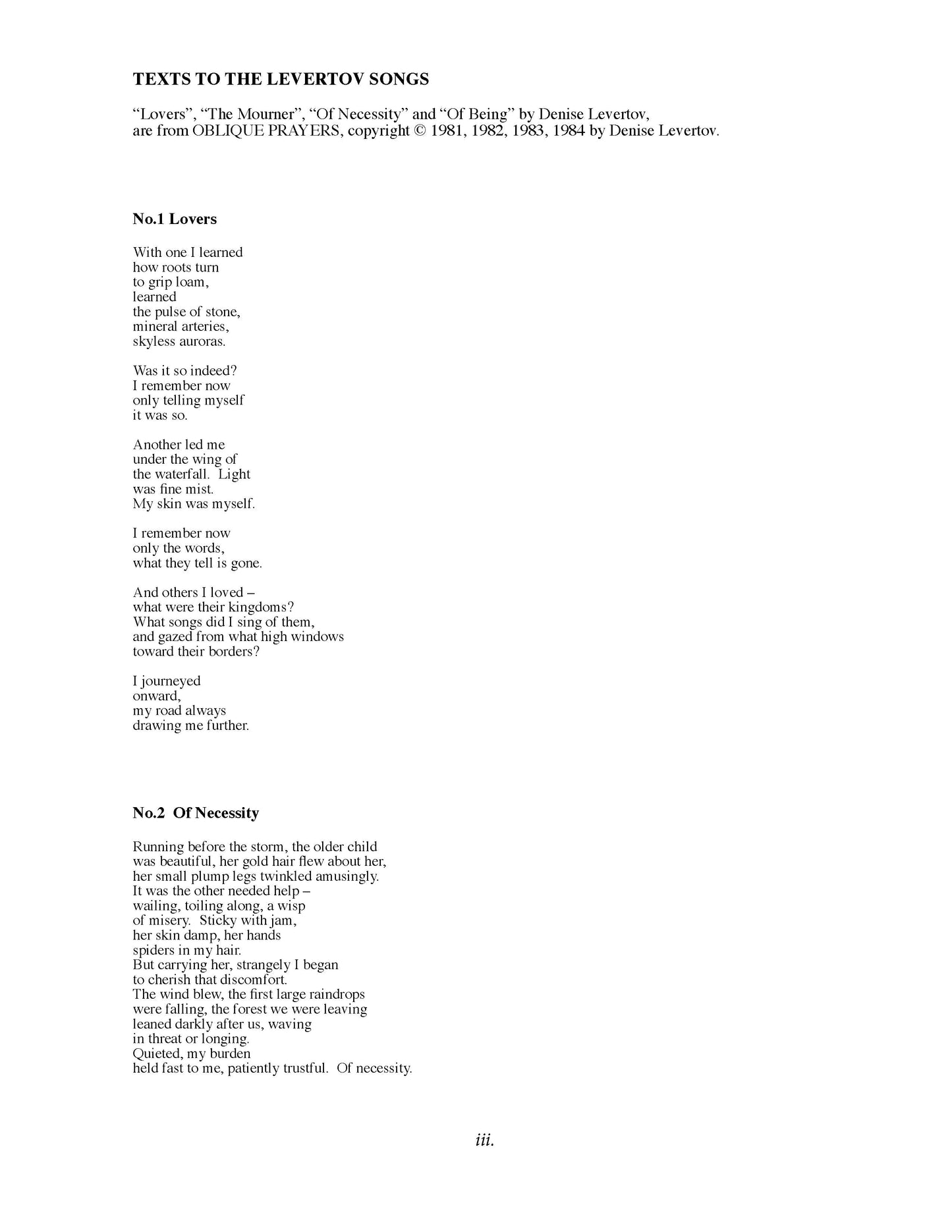 LEVERTOV SONGS