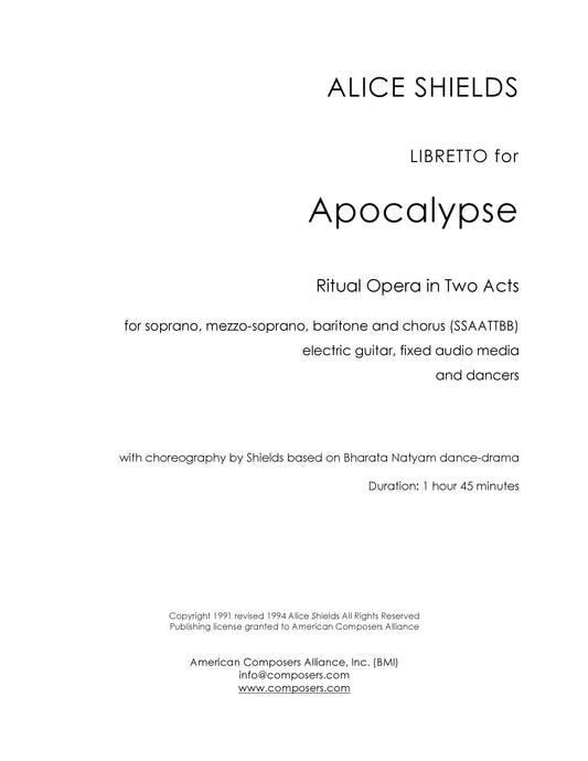 Apocalypse - Opera in Two Acts - Libretto