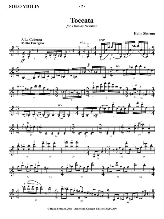 Toccata for Thomas Newman for solo violin