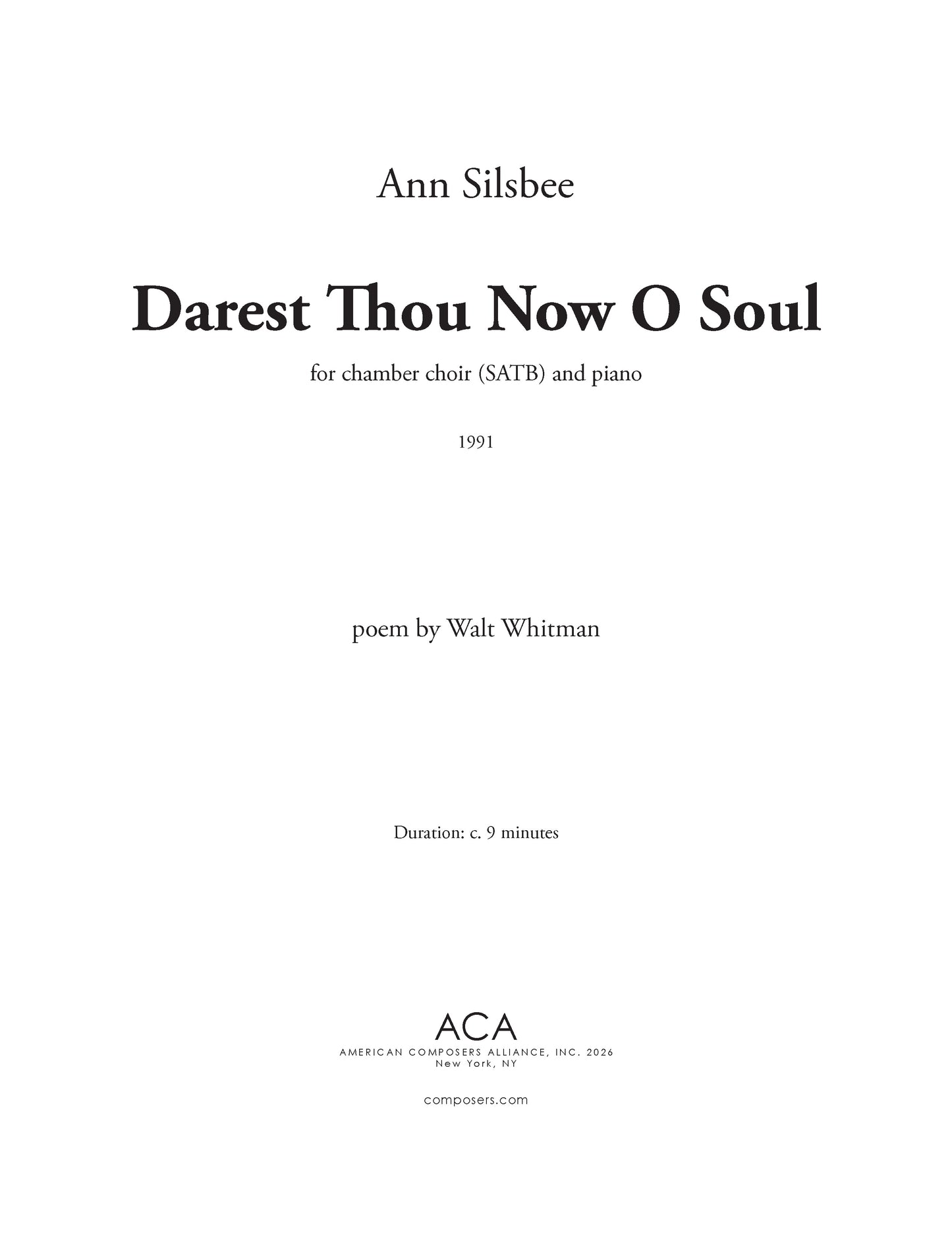 Darest Thou Now O Soul