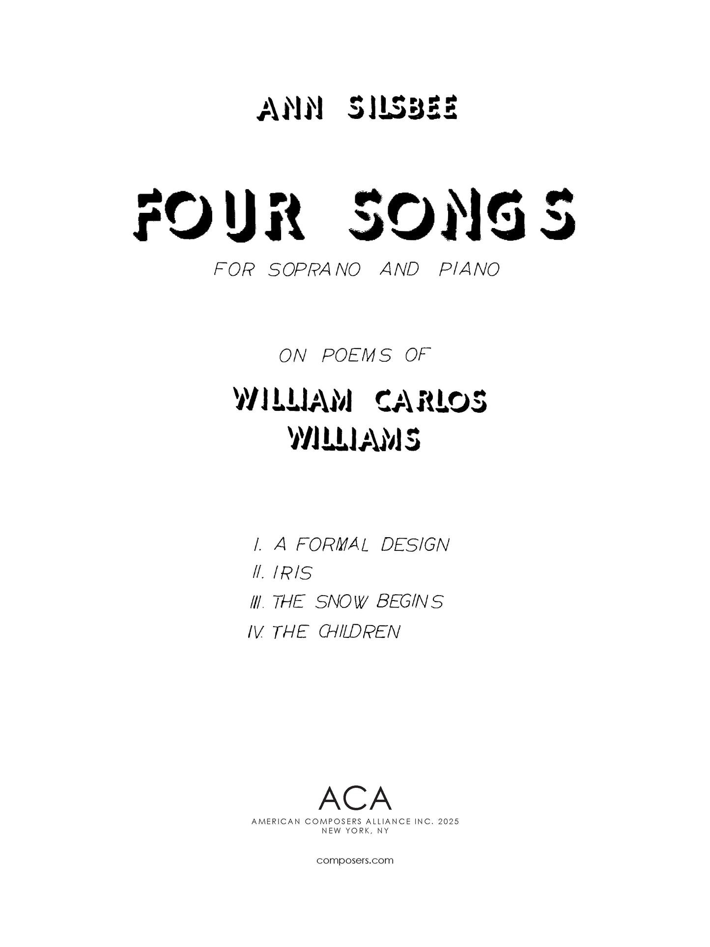 Four Songs on Poems of William Carlos Williams