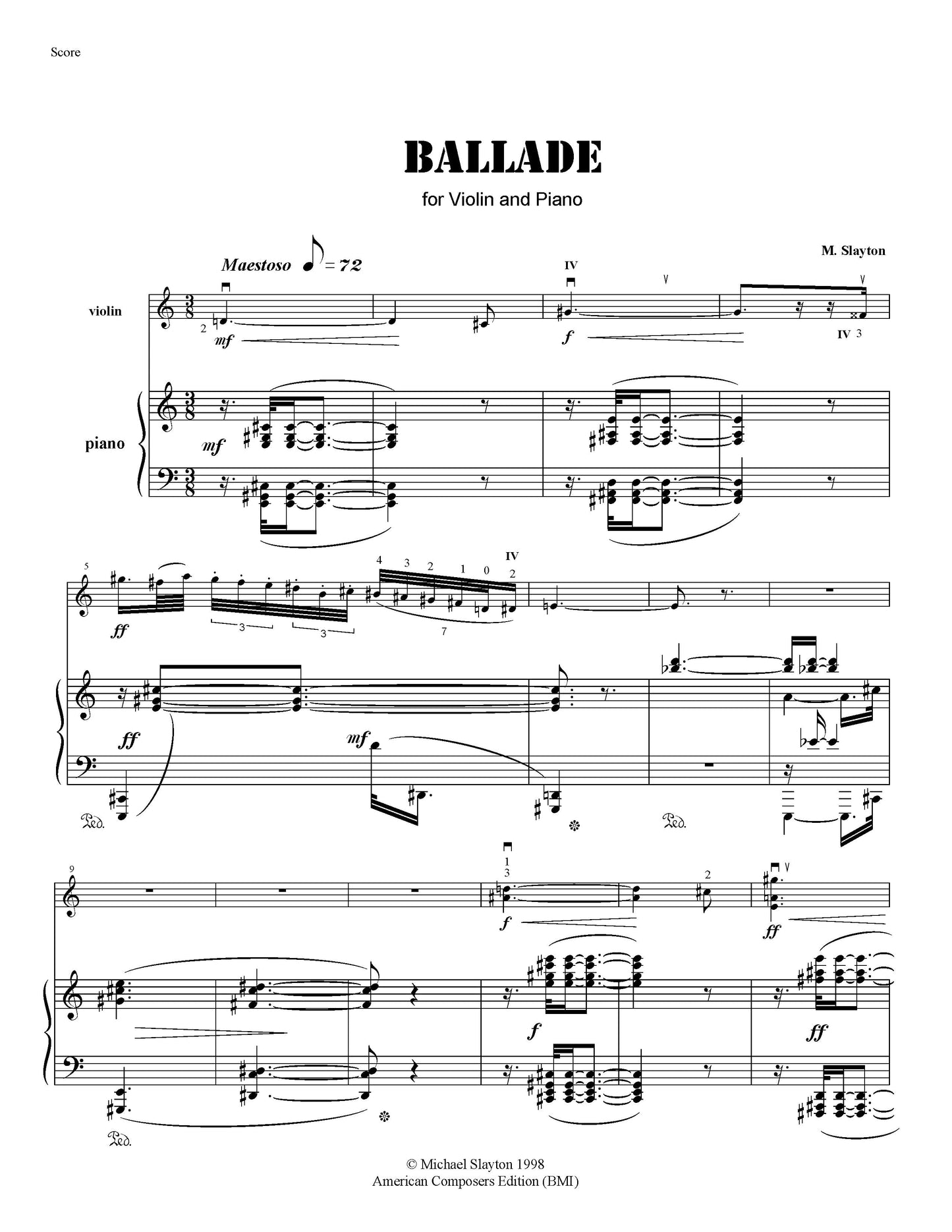 BALLADE for violin and piano