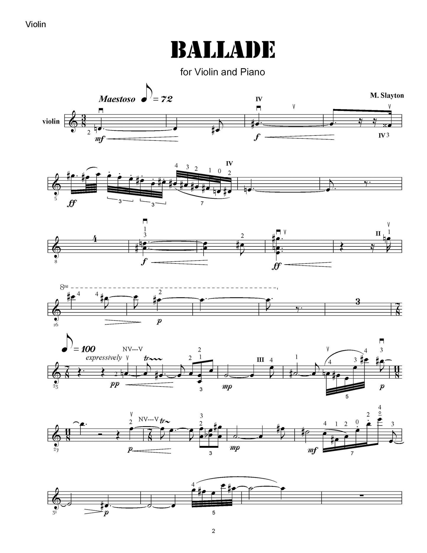 BALLADE for violin and piano