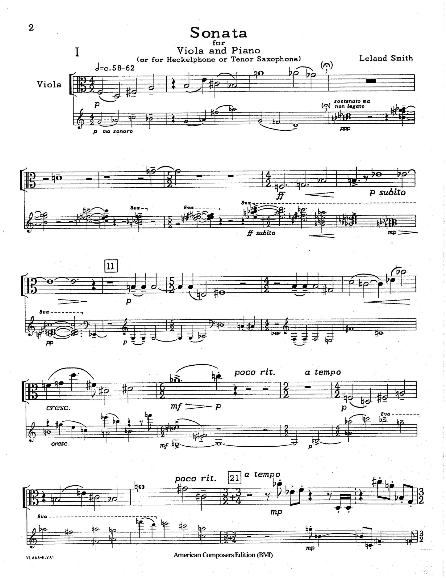 Sonata for Viola (or Heckelphone) and Piano