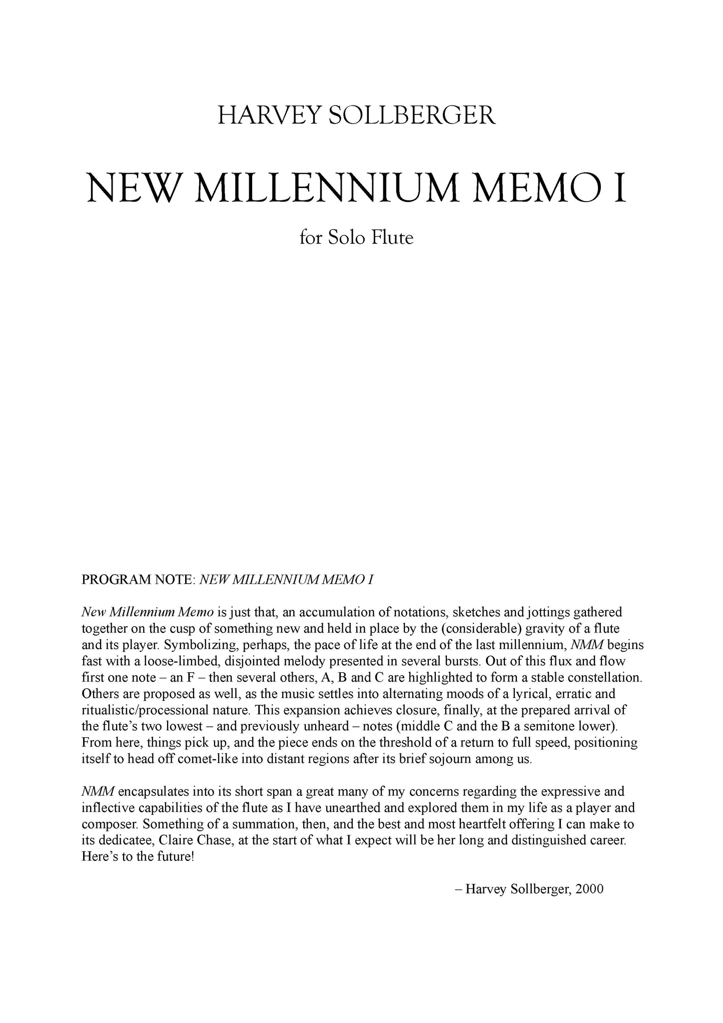 NEW MILLENNIUM MEMO I