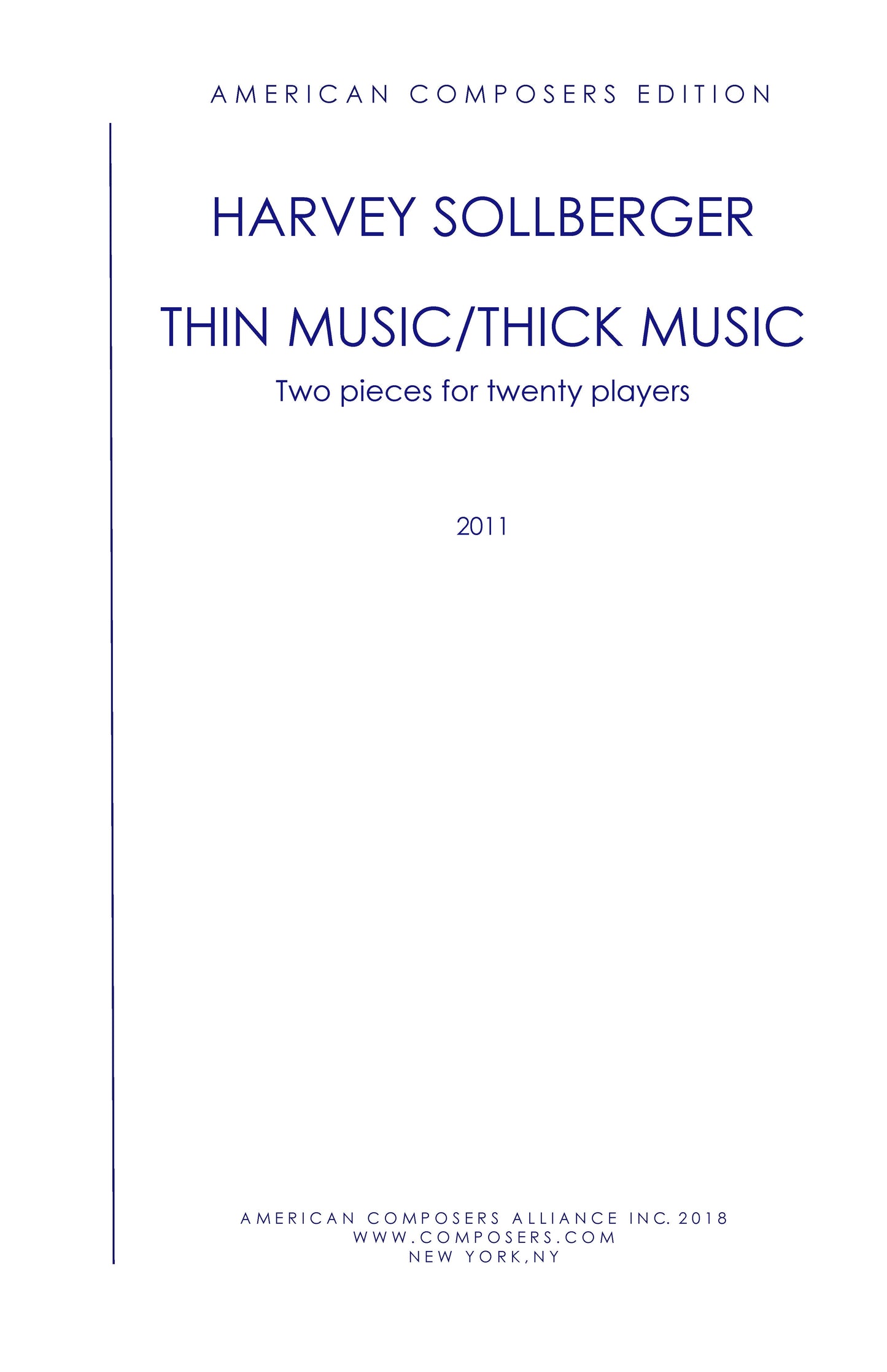 THIN MUSIC/THICK MUSIC Two Pieces for Twenty Players - Thin Music