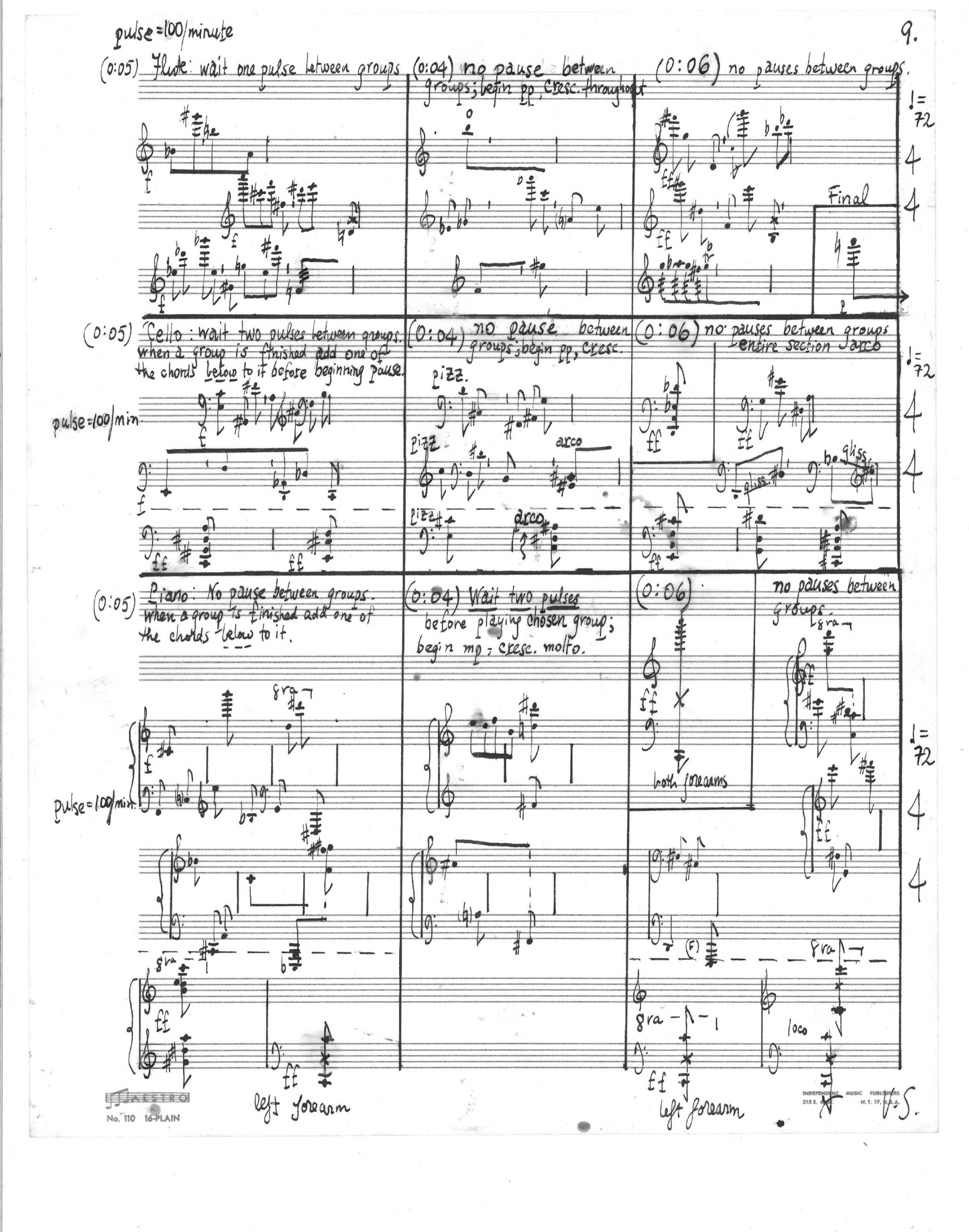 COMPOSITIONS for flute, cello, piano, Conductor