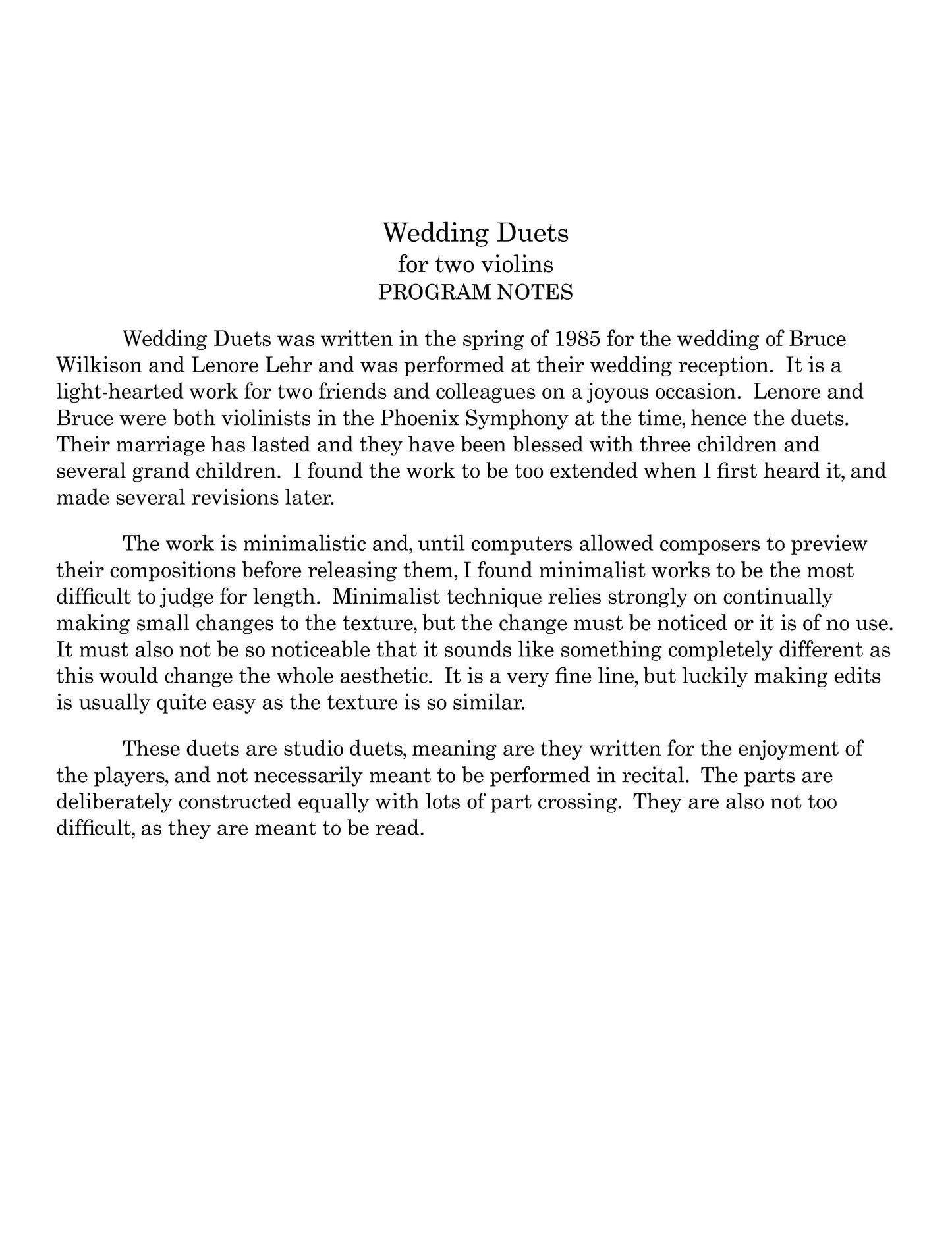 WEDDING DUETS for Two Violins