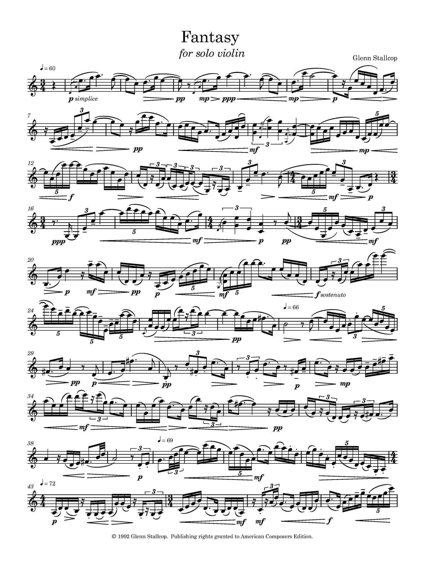 FANTASY FOR SOLO VIOLIN