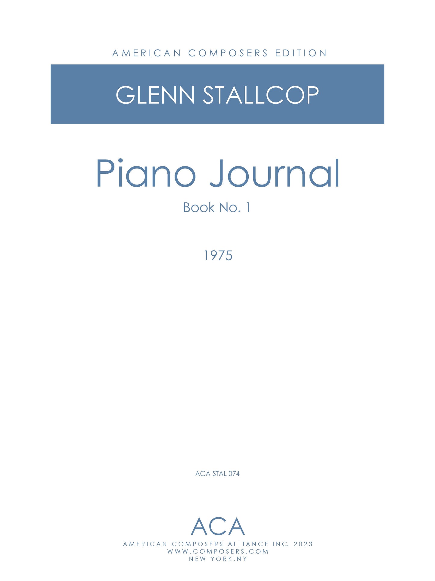 Piano Journal, Book No. 1