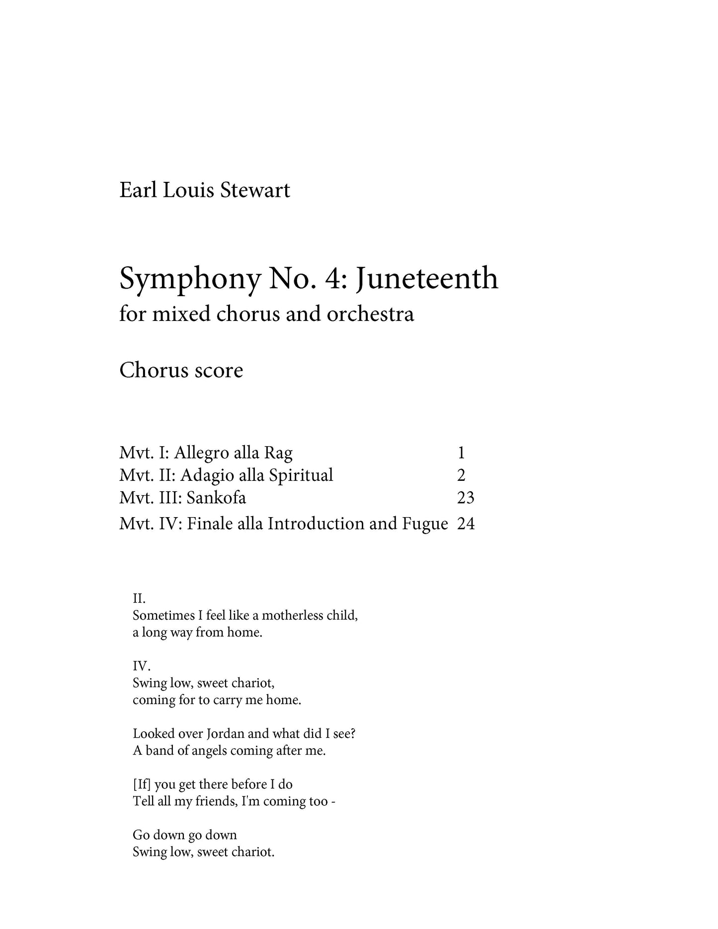 Symphony No. 4: "Juneteenth" choral score