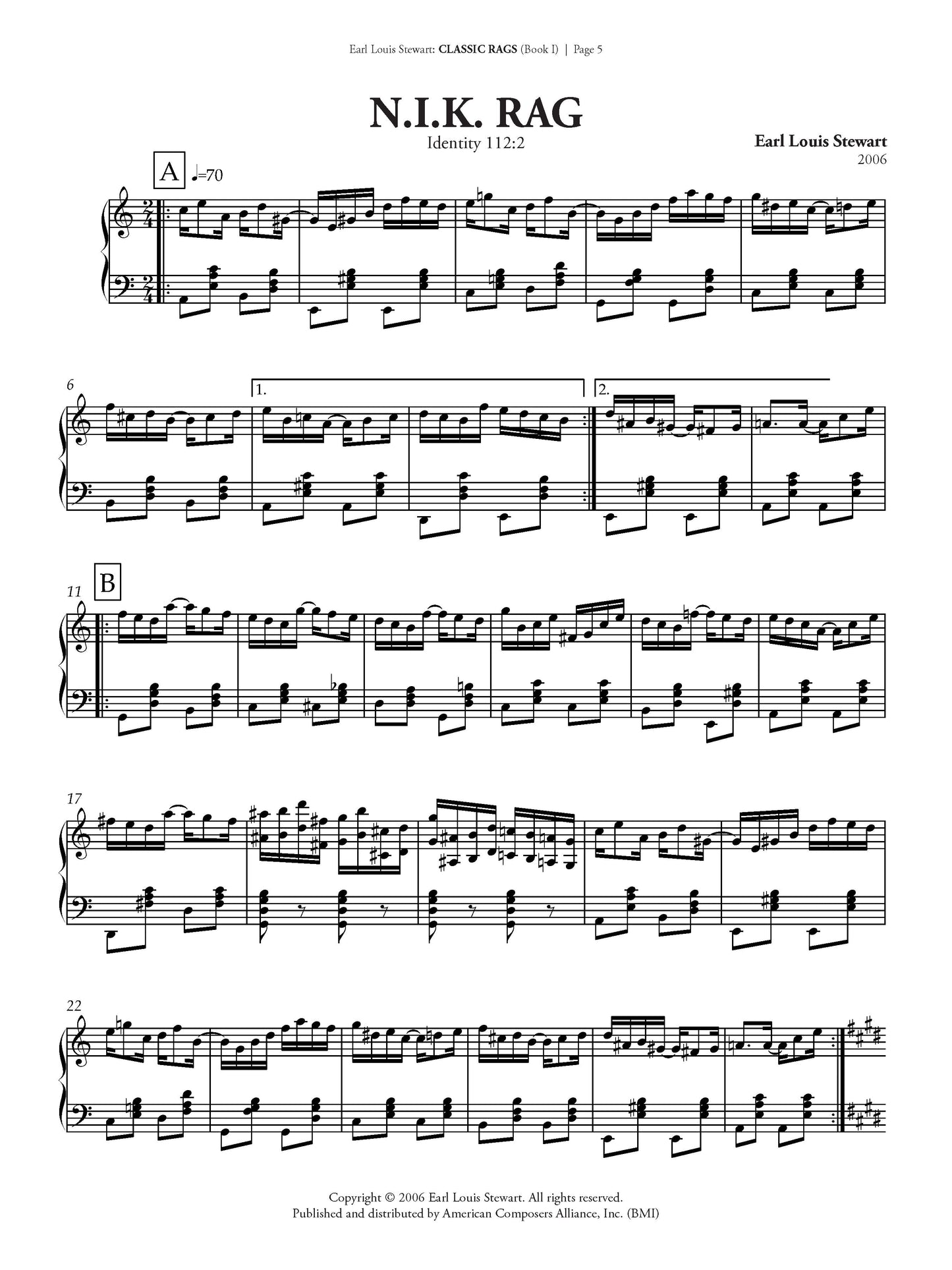 Classic Rags for Piano - Book 1