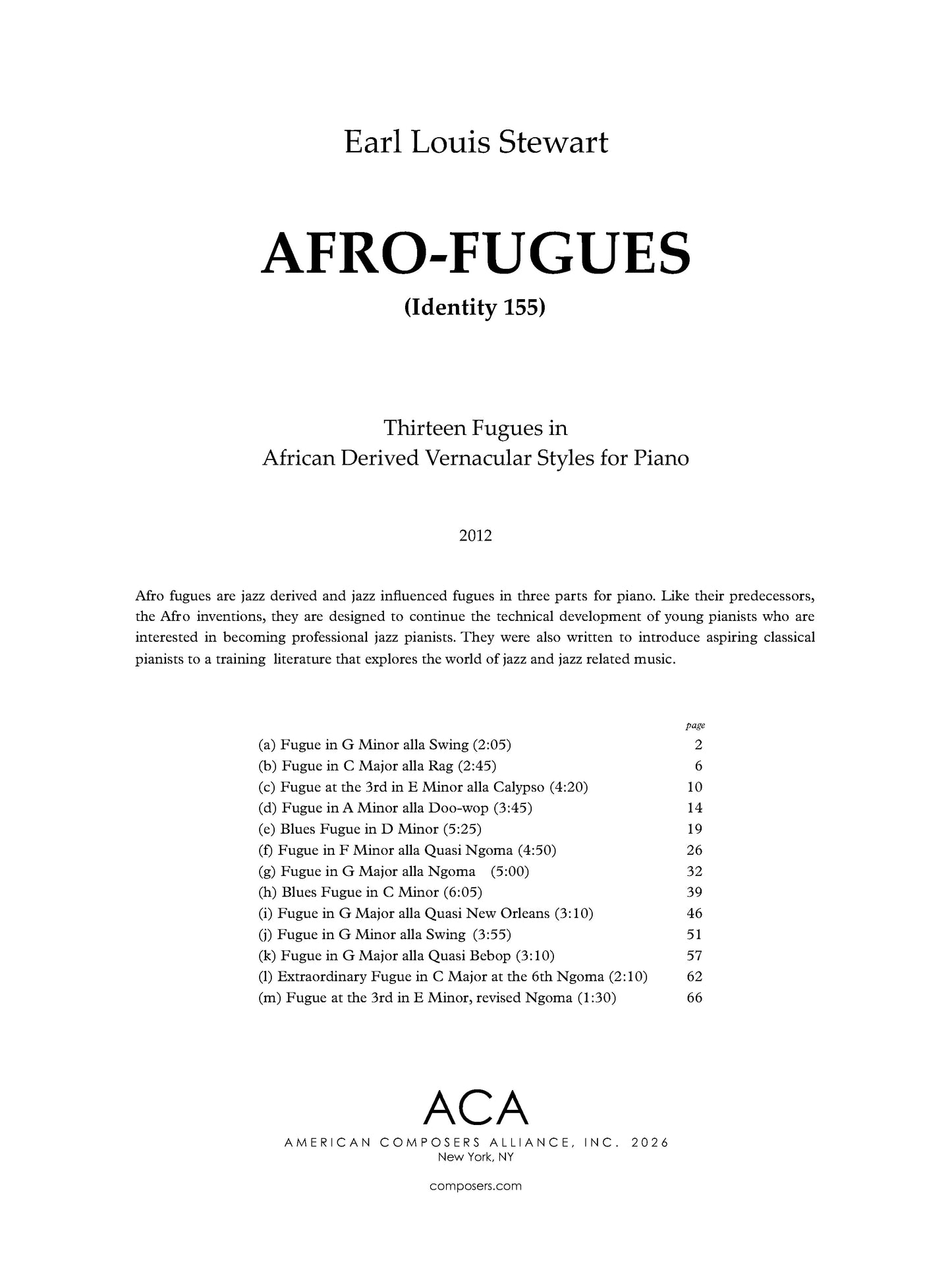 Afro-Fugues for Piano