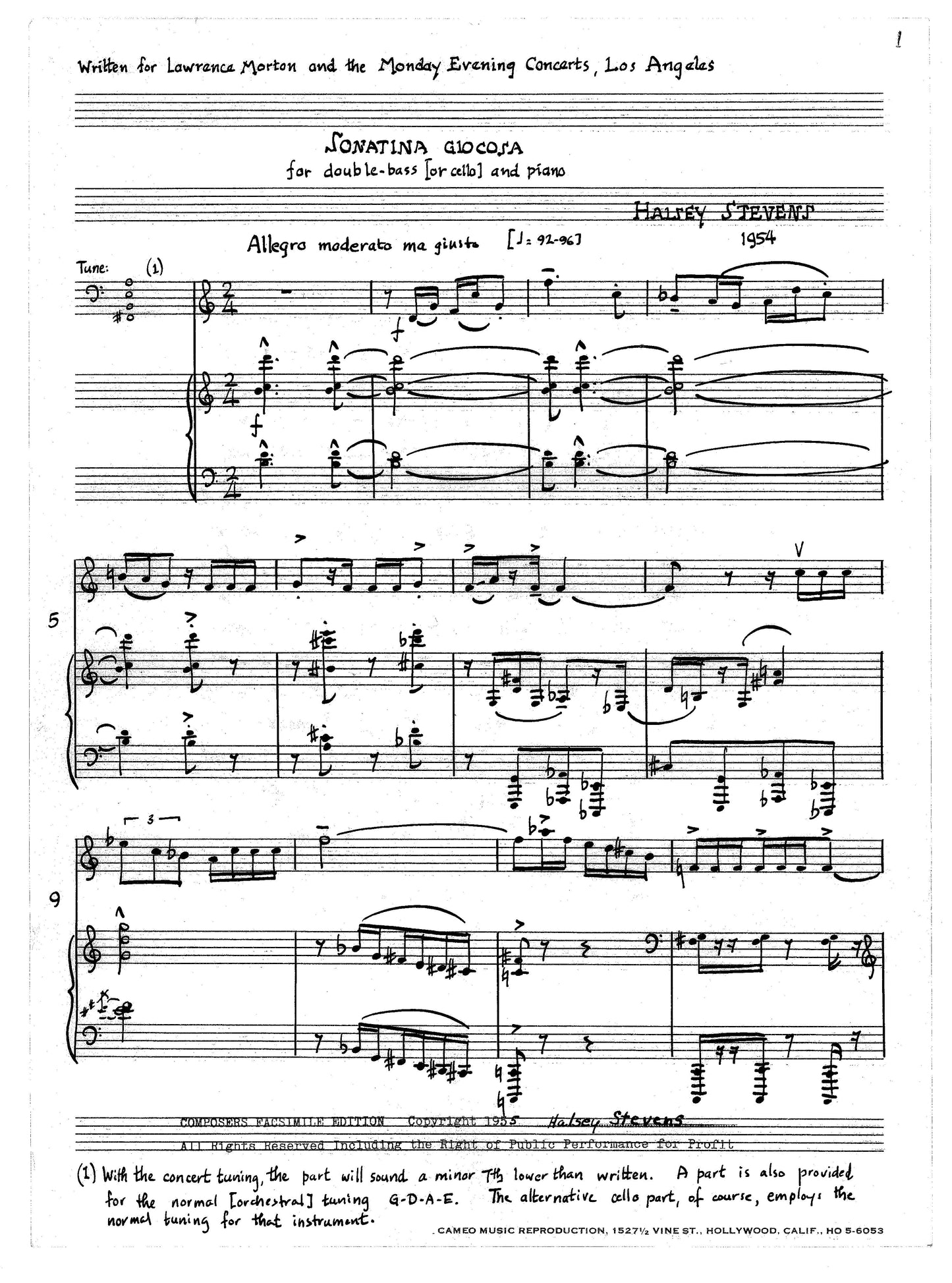 SONATINA GIOCOSA for doublebass (or cello) and piano