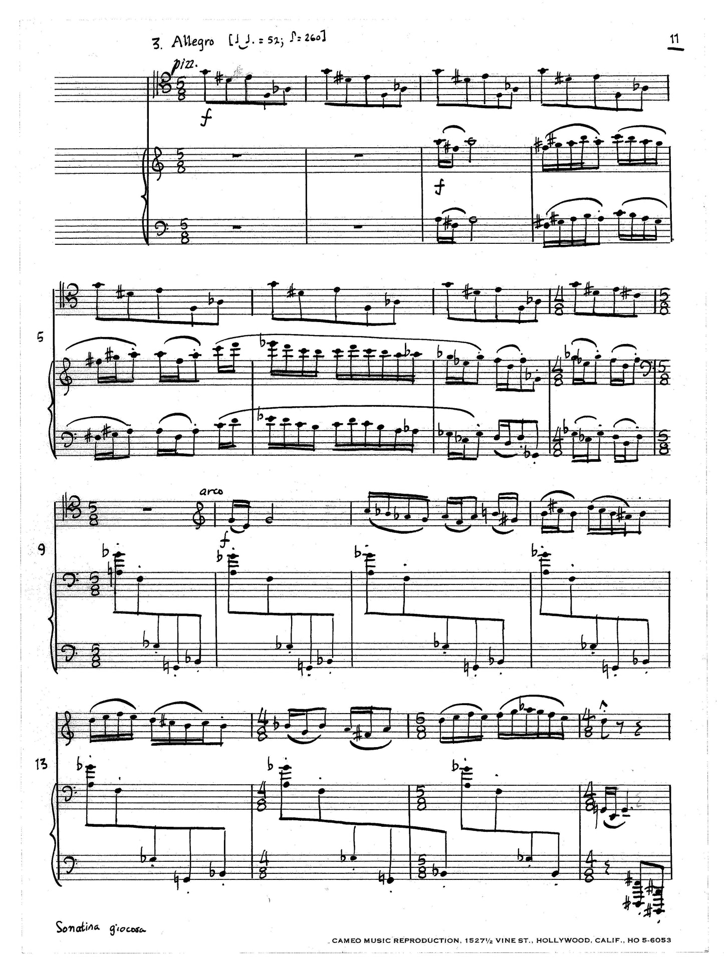 SONATINA GIOCOSA for doublebass (or cello) and piano