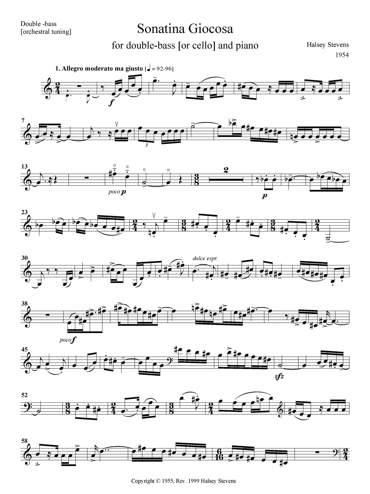 SONATINA GIOCOSA for doublebass (or cello) and piano