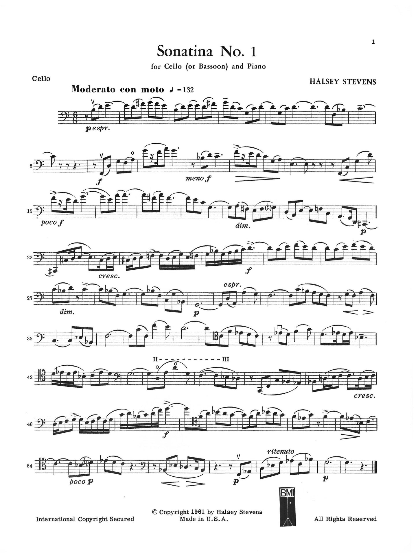 SONATINA No 1 for cello or bassoon and piano