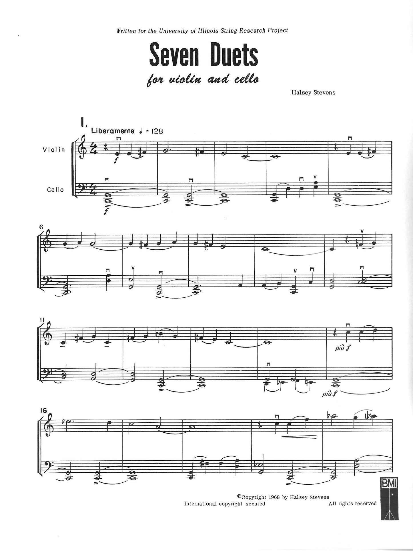 SEVEN DUETS FOR VIOLIN AND CELLO