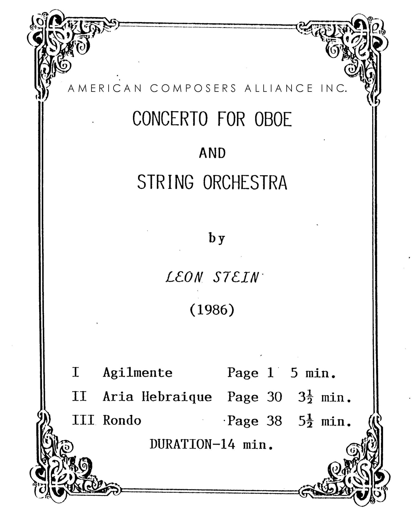 CONCERTO FOR OBOE and STRINGS - full score and solo oboe part