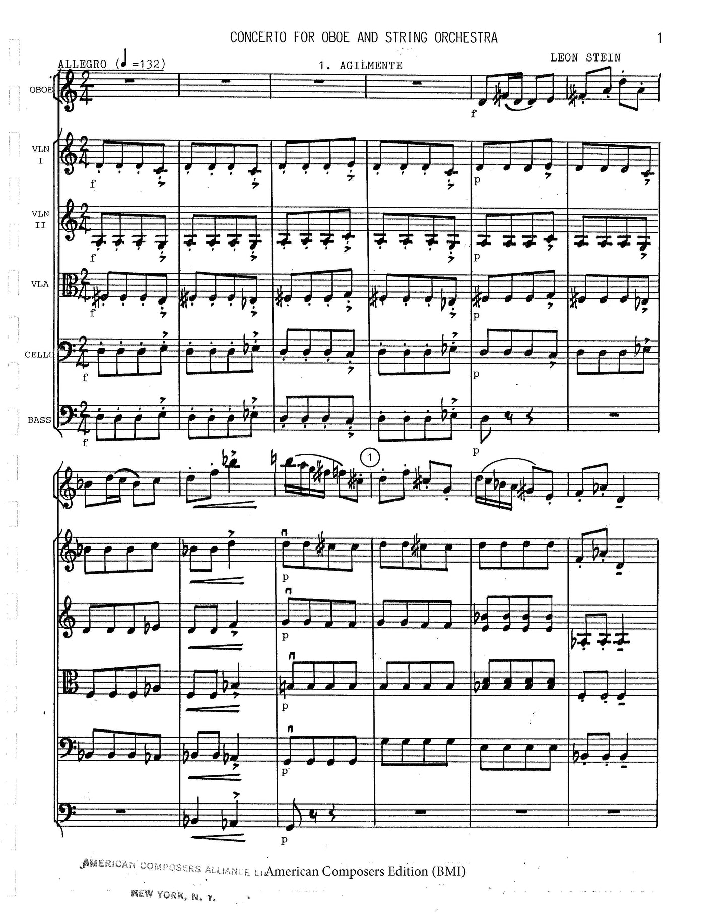 CONCERTO FOR OBOE and STRINGS - full score and solo oboe part