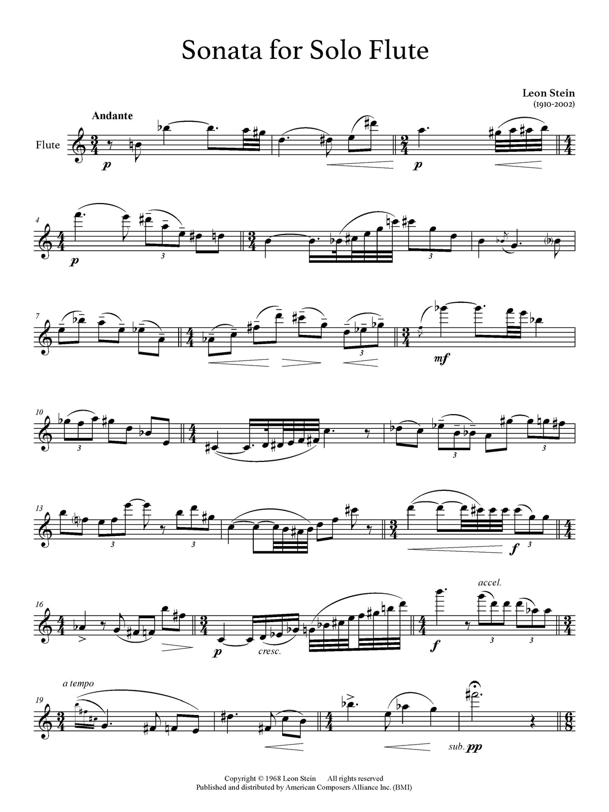 Flute Compuser Sonata for Solo Flute – American Composers Alliance