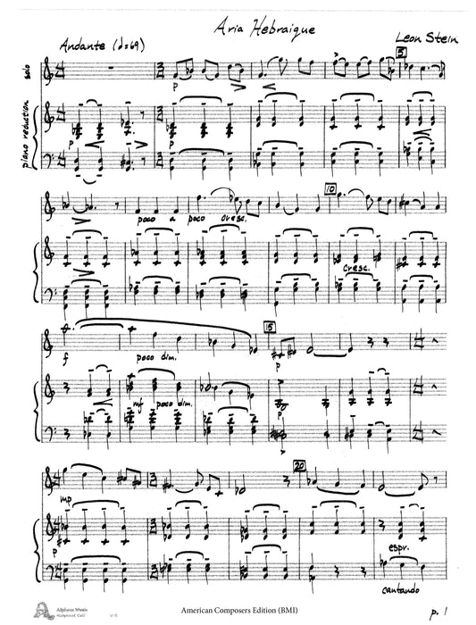 ARIA HEBRAIQUE (2ND Mvt of Concerto for Oboe and Strings) Piano Reduc