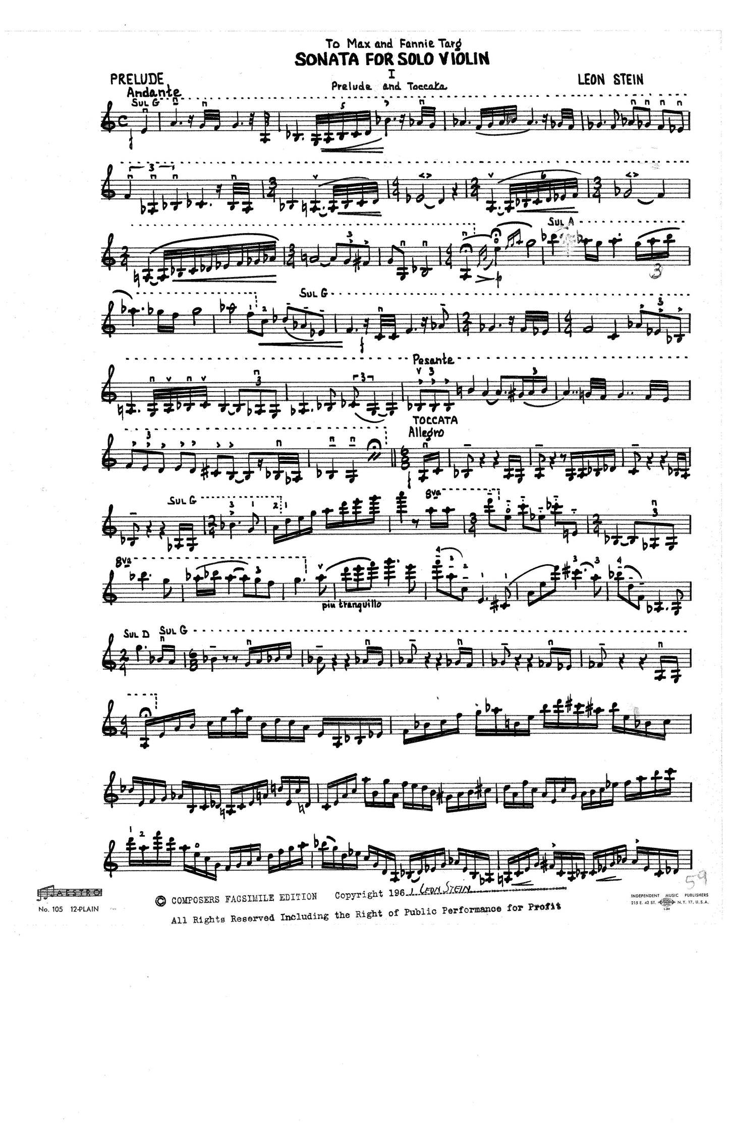 SONATA, for Solo Violin