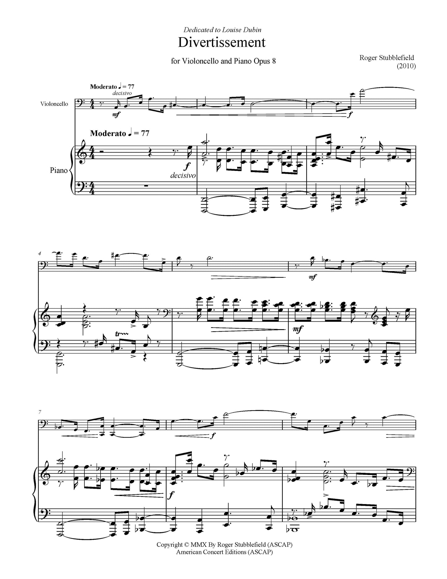 Divertissement for Violoncello and Piano, Op. 8