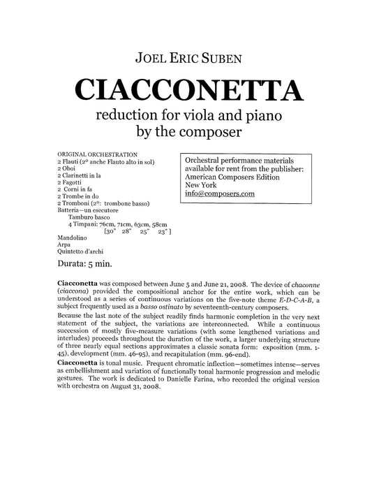 CIACCONETTA for viola and orchestra