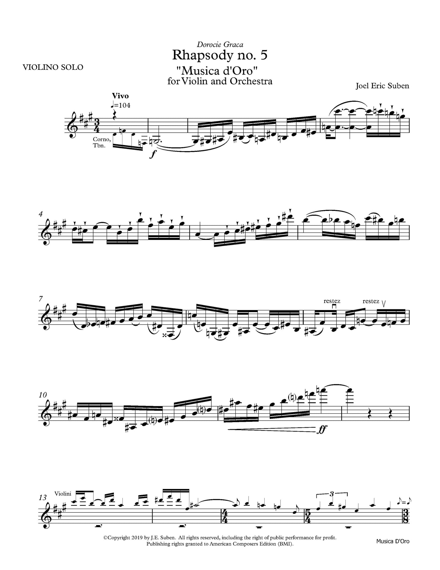 Rhapsody No. 5 for Violin and Orchestra - piano reduction