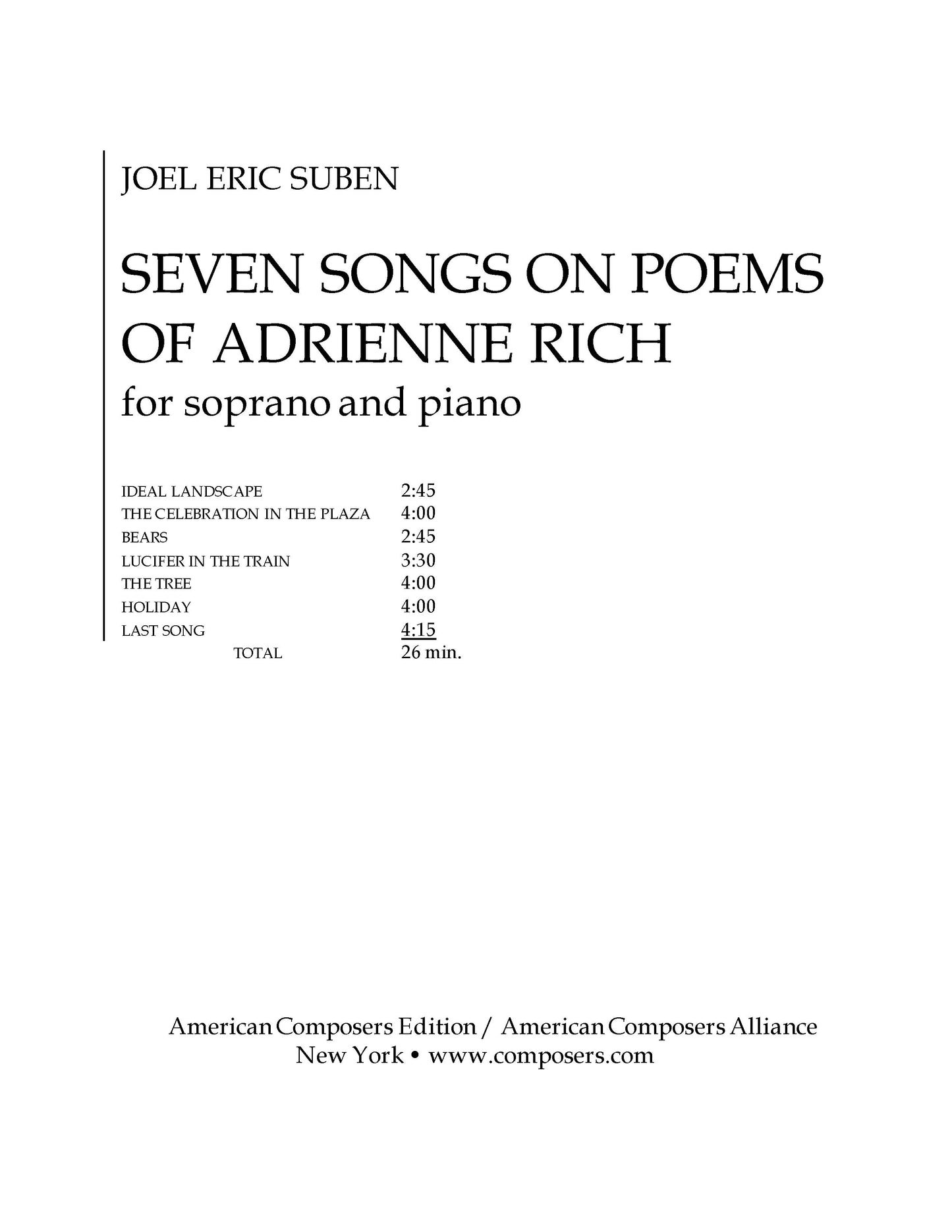 Seven Songs on Poems of Adrienne Rich