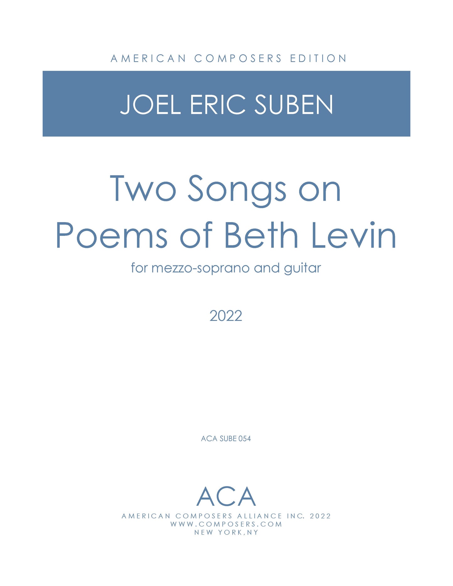 Two Songs on Poems of Beth Levin