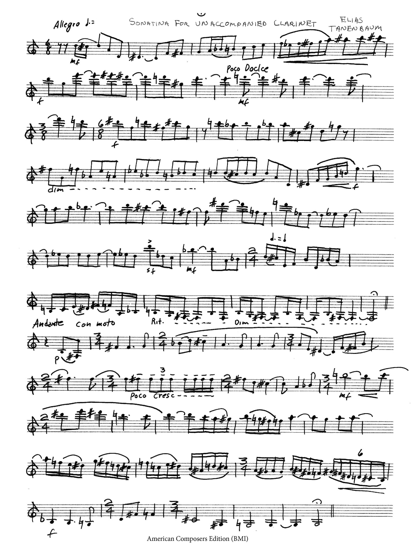 SONATINA for unaccompanied clarinet