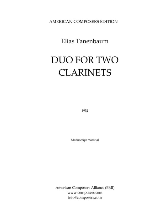 DUO FOR TWO CLARINETS IN B FLAT