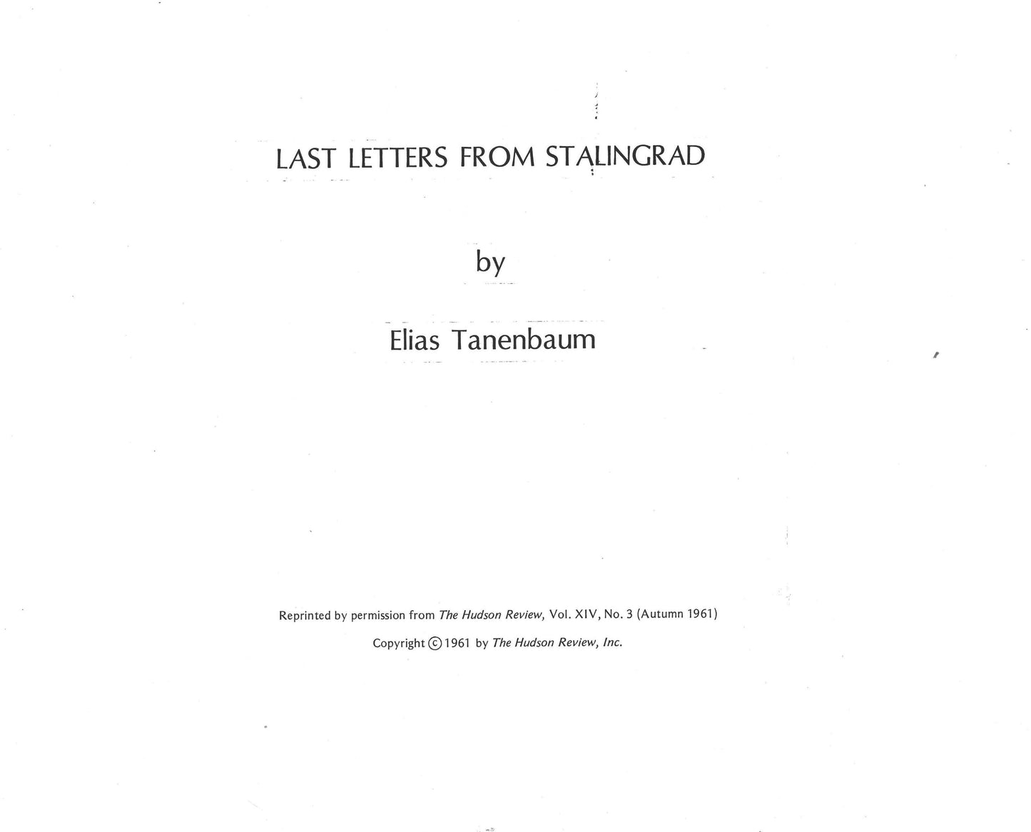 LAST LETTERS FROM STALINGRAD