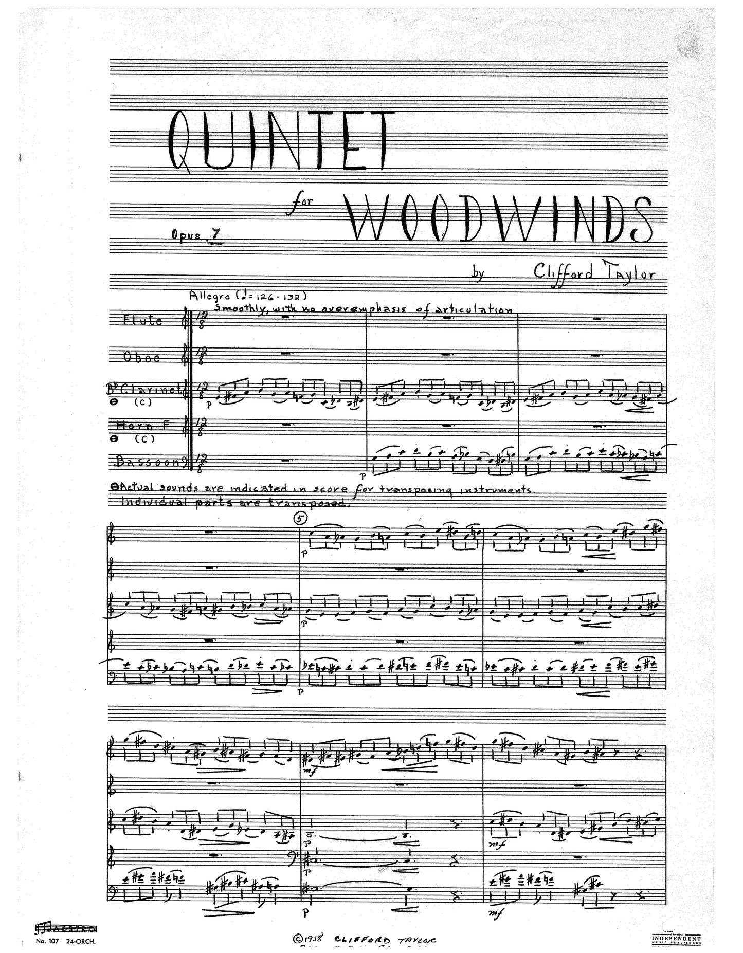 QUINTET, Op. 7