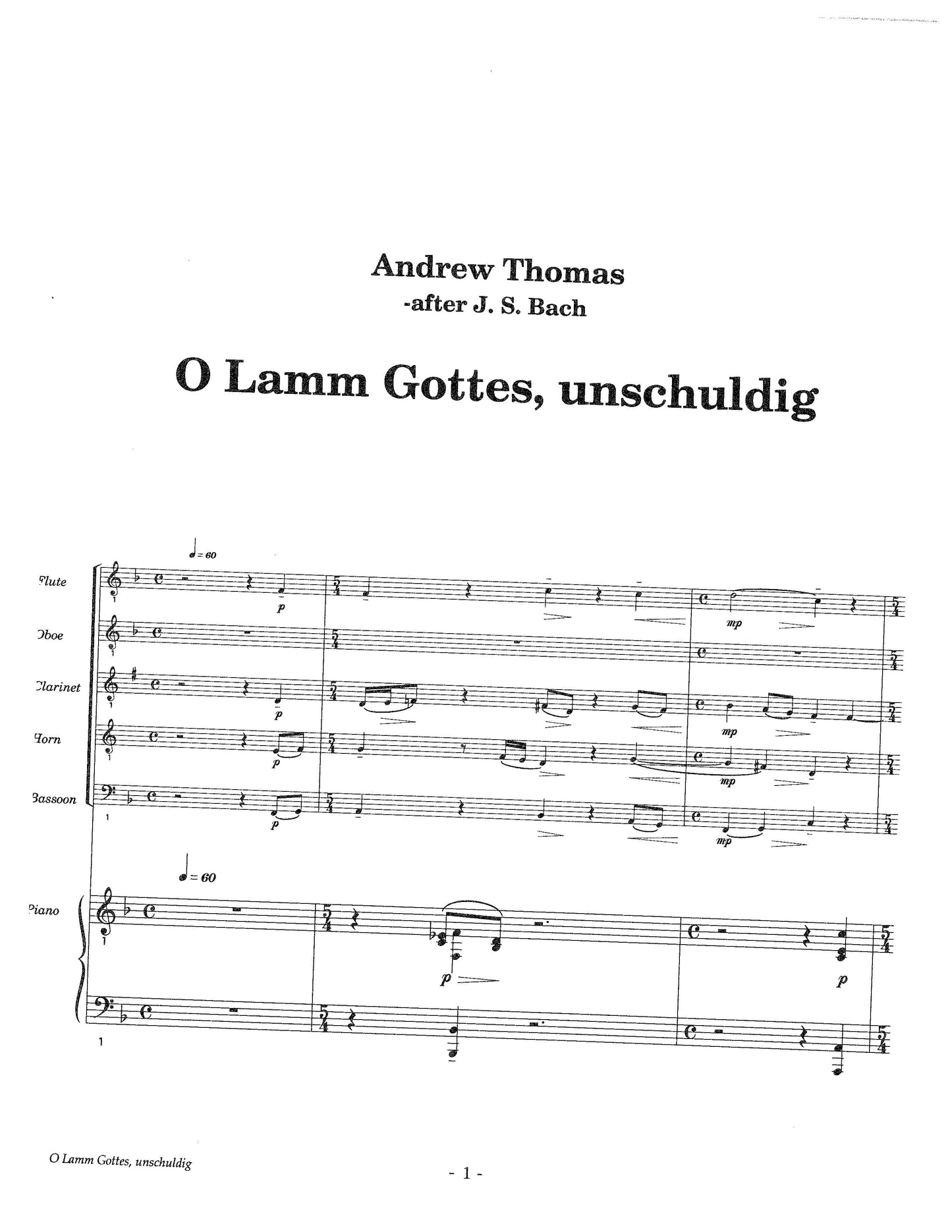 O LAMM GOTTES UNSCHULDIG after JS Bach