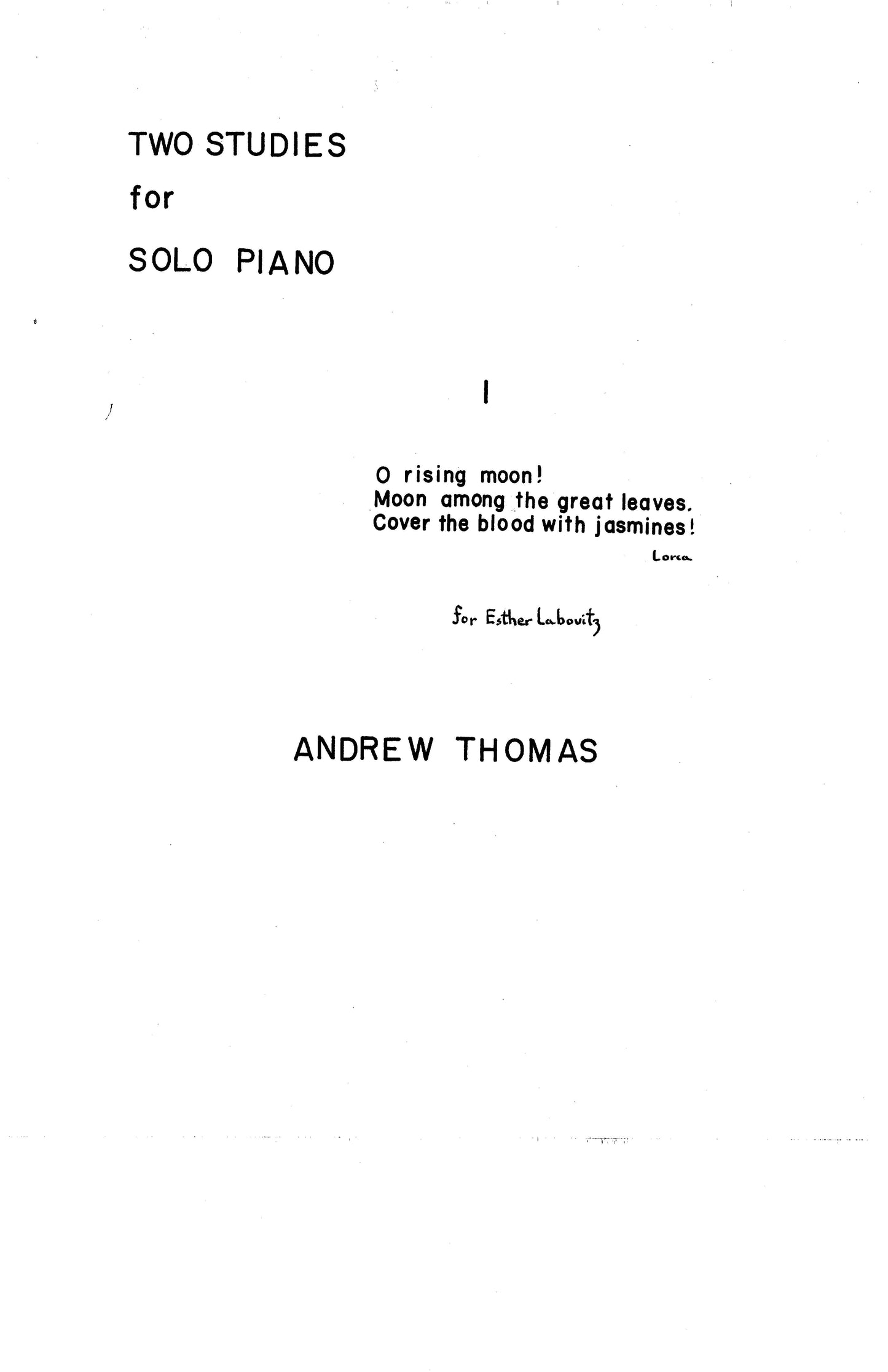 TWO STUDIES, for Solo Piano