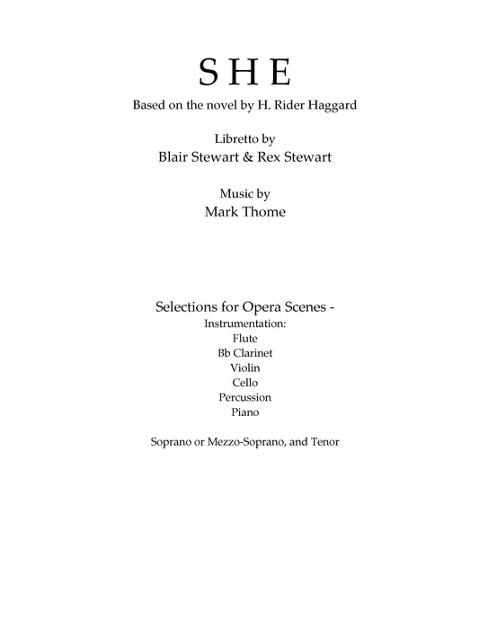 SHE: an opera of adventure, Selections