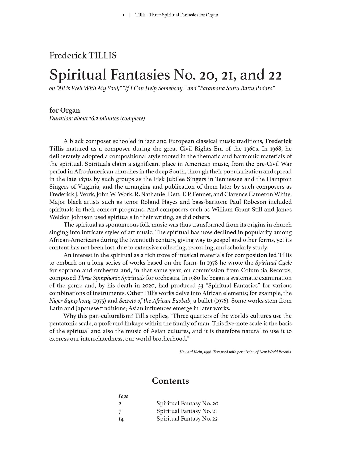 Three Spiritual Fantasies for Organ Nos 20 -21 - 22