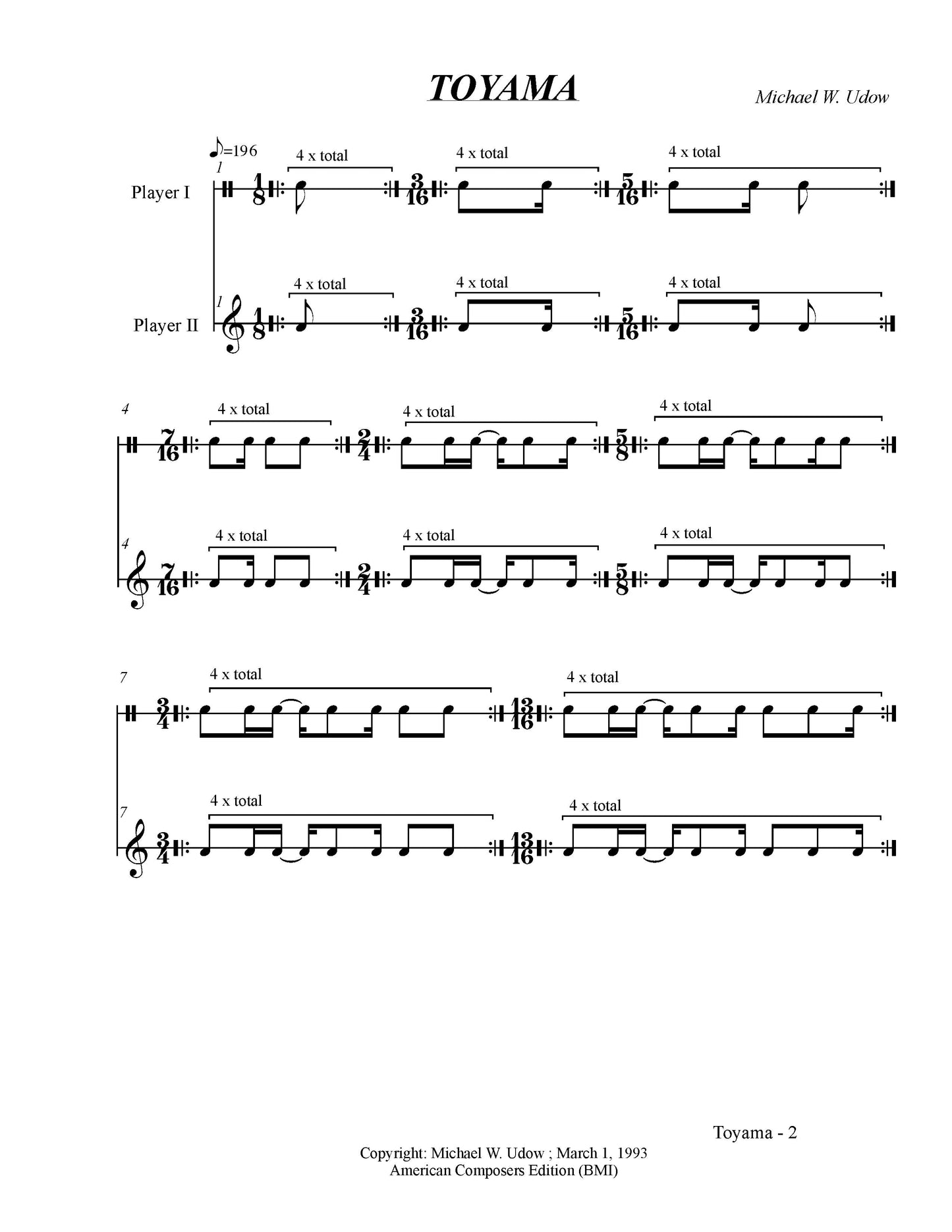 Toyama for two percussionists (or multiples)