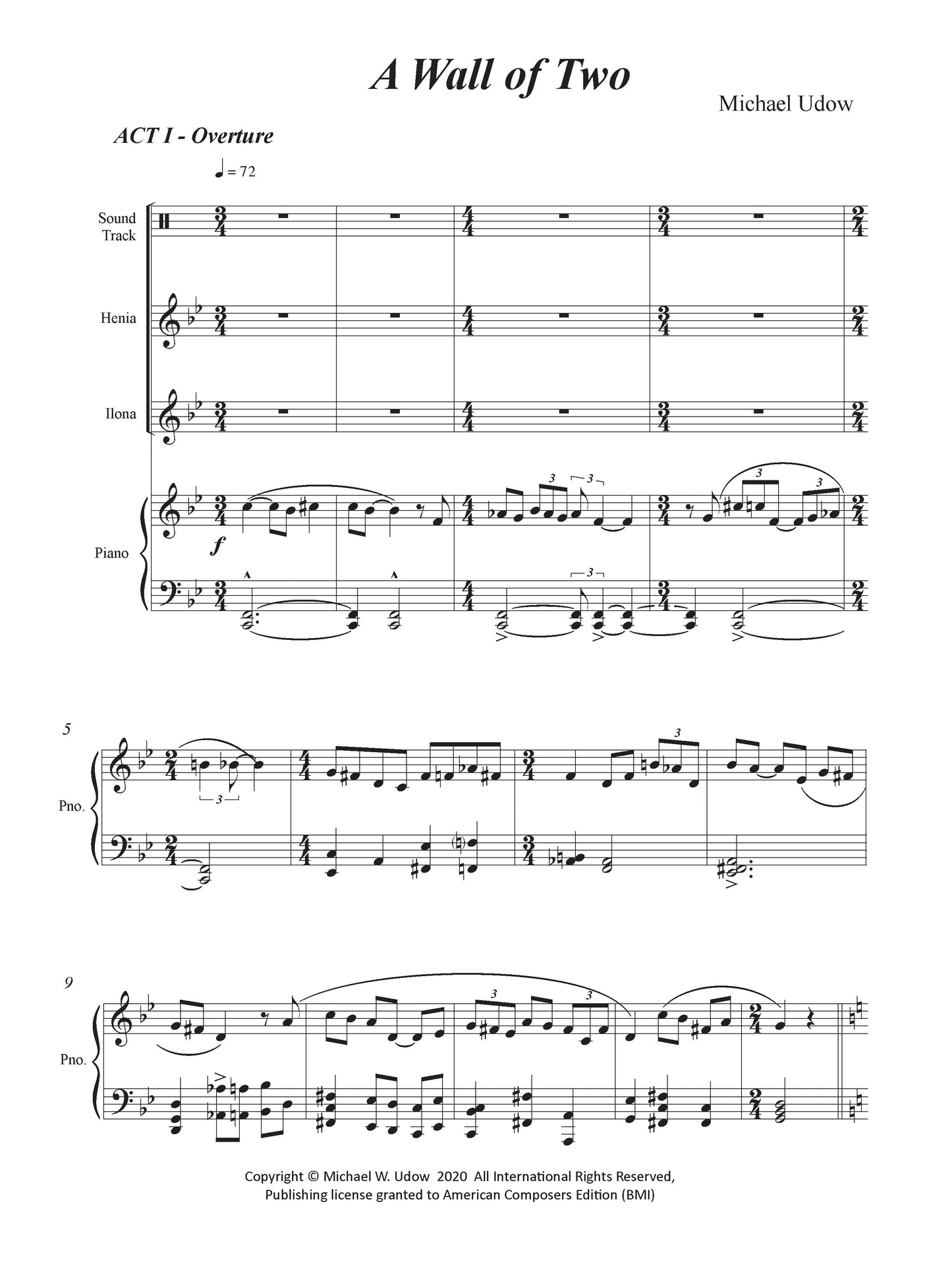 Wall of Two (Opera Piano/Vocal Score)