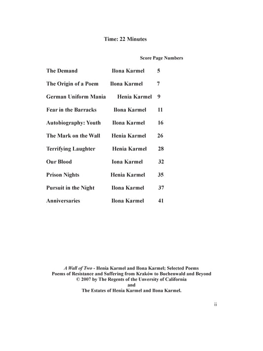 Wall of Two - Song Cycle for Mezzo-Soprano and Piano