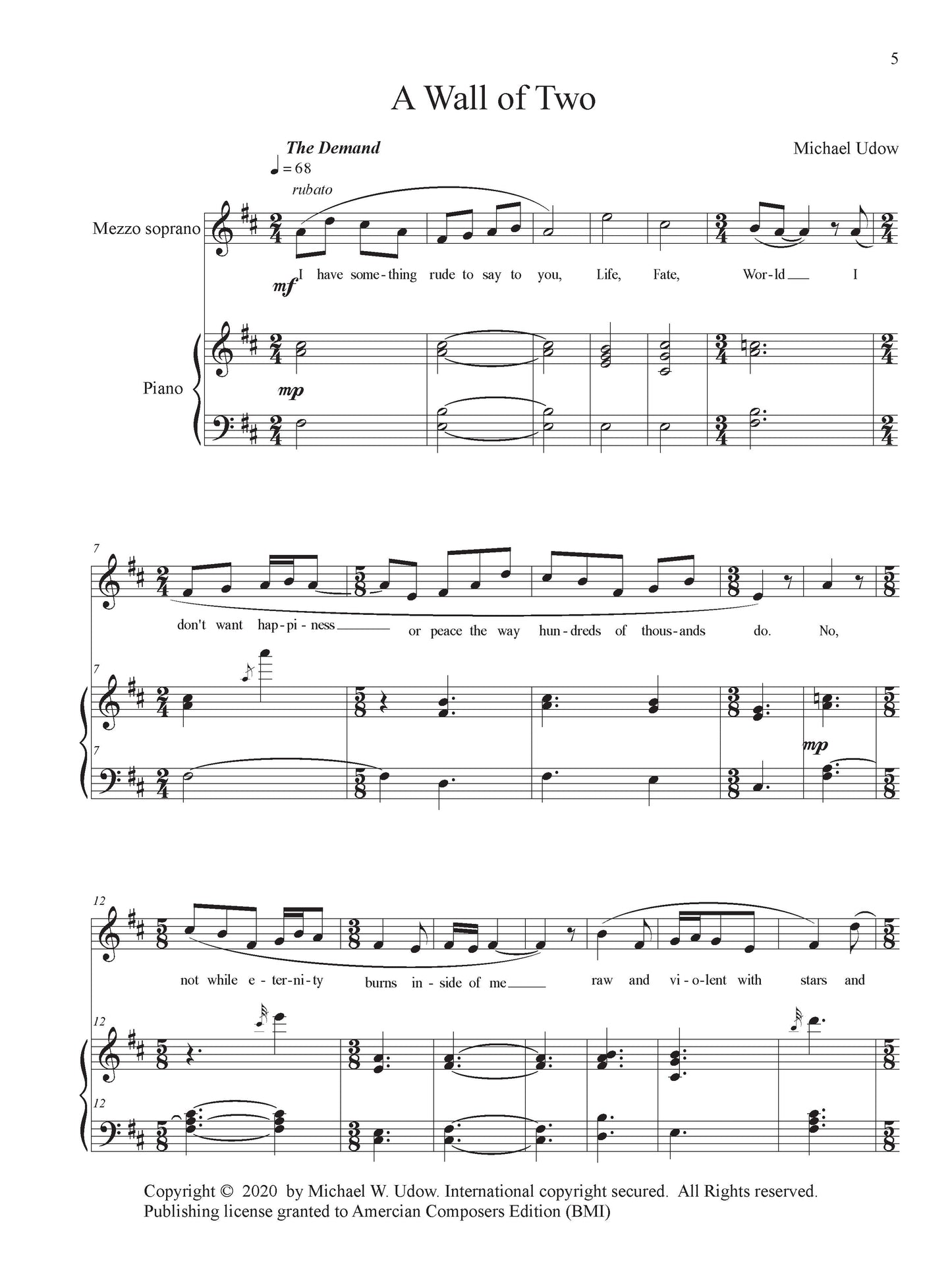 Wall of Two - Song Cycle for Mezzo-Soprano and Chamber Ensemble