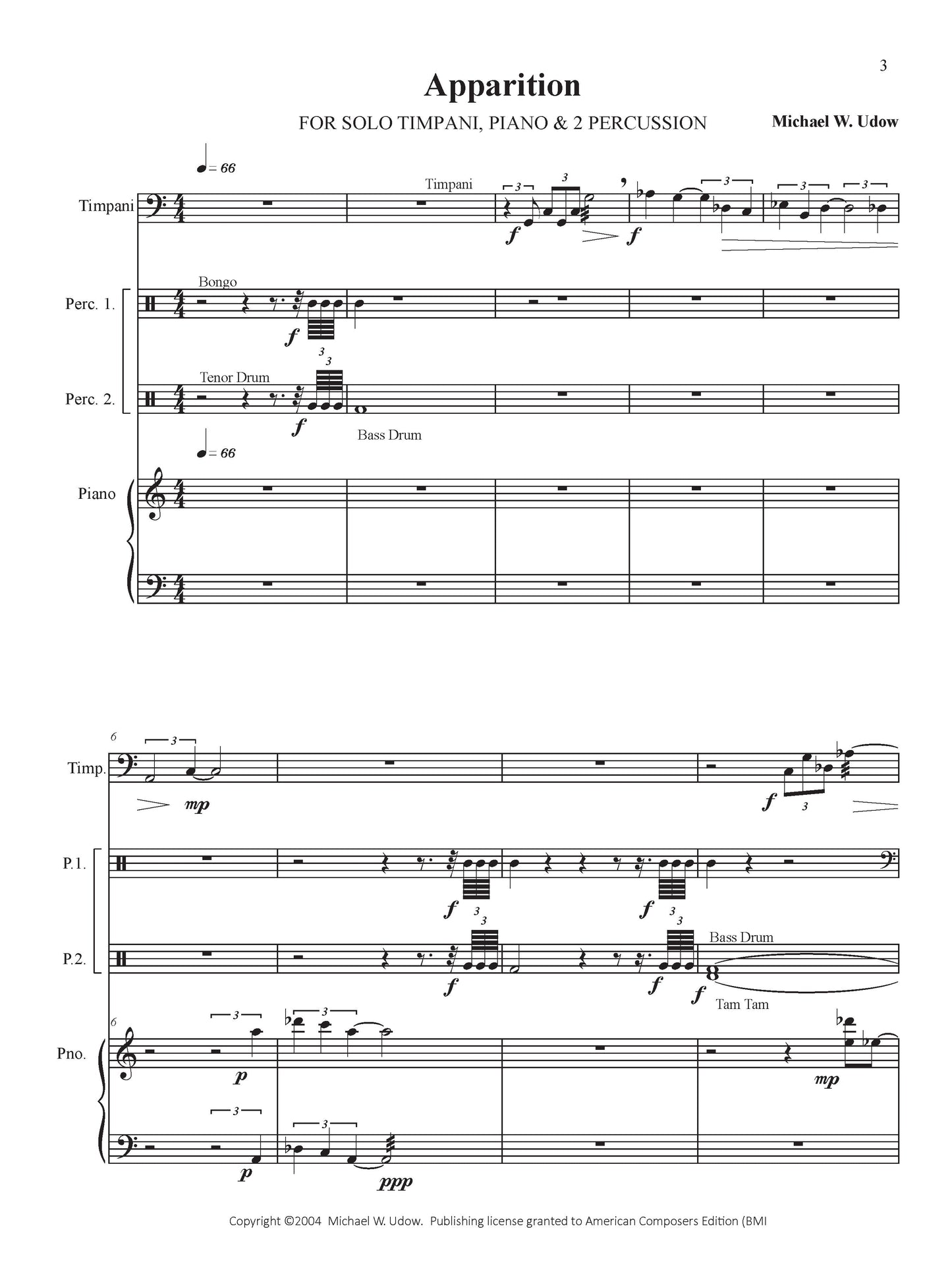 Apparition - for Solo Timpani, Piano, and Two Percussion